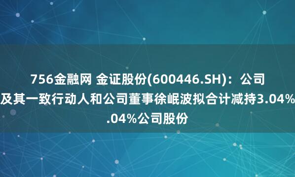 756金融网 金证股份(600446.SH)：公司股东赵剑及其一致行动人和公司董事徐岷波拟合计减持3.04%公司股份