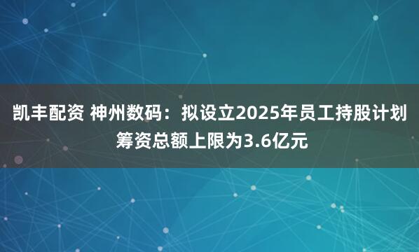 凯丰配资 神州数码：拟设立2025年员工持股计划 筹资总额上限为3.6亿元